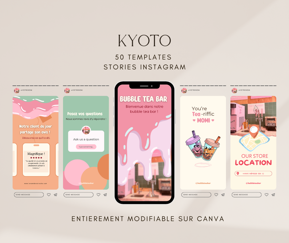 TEMPLATE BUNDLE pour stories Instagram - 50 templates - modifiables sur Canva - KYOTO