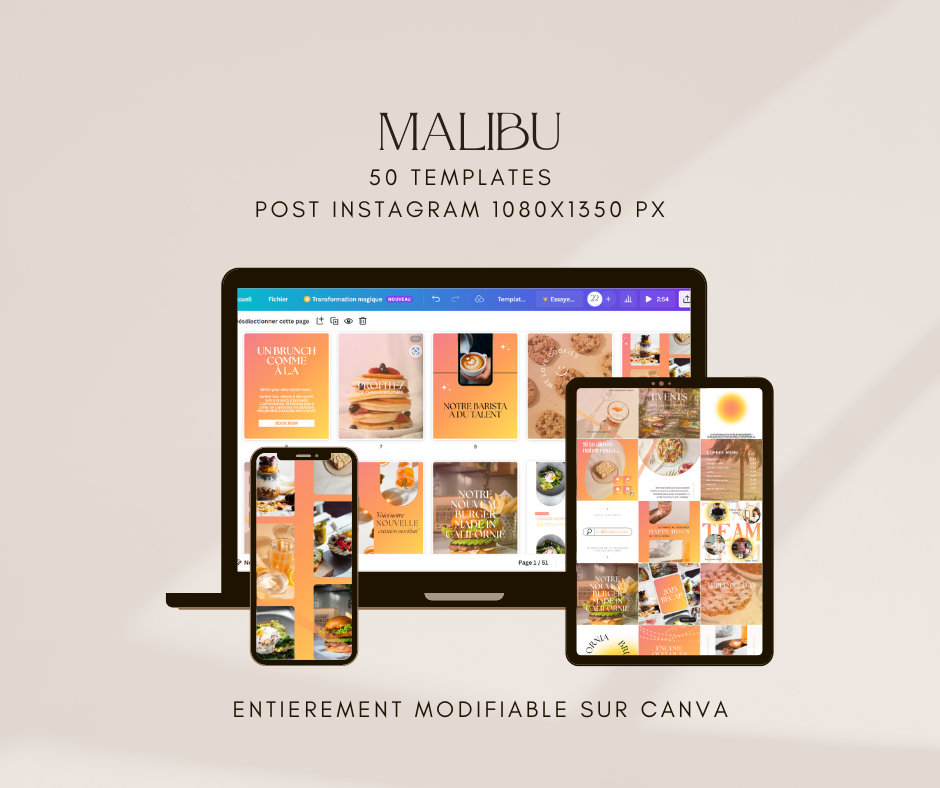 TEMPLATE BUNDLE pour post Instagram - 50 templates - modifiables sur Canva - MALIBU